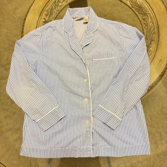 LL BEAN Womens Medium Baby Blue Striped 2-Piece Pajama Set 100% Cotton - Picture 3 of 14